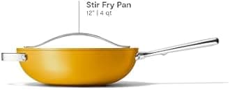 Caraway Non-Stick Stir Fry Pan - 12” Wok-Inspired Pan - Free From Forever Chemicals - High-Sloped Walls - Stainless Steel Handles - Marigold