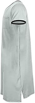 Generic Nightgown for Men Short Sleeve V Neck Nightshirt Loose Fit Solid Color Sleep Shirts Comfy Soft Lightweight Nightwear 2024 Gray, XX-Large