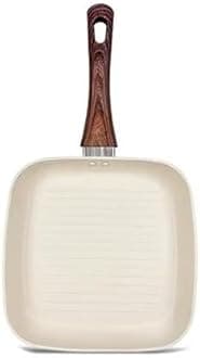 Nonstick Grill Pan for Stove Tops Egg Pan Omelette Pan Grill Pan with Marble Coating, Soft Touch Handle Square Grilling Pan for Indoor Cooking & Outdoor PFOA Free (Grill Pan Beige 28cm)