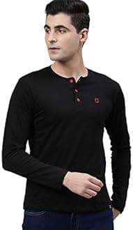 Urbano Fashion Men's Solid Henley Neck Slim Fit Full Sleeve Cotton T-Shirt