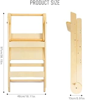 toilmua Foldable Kitchen Step Stool Montessori Step Stool for Kids 2-6, Baby Child Standing Tower Solid Wood Kitchen Learning Stools for Bathroom Sink Easy to Assemble Beige