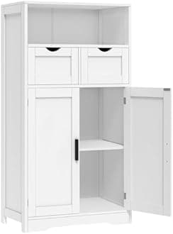 Iwell Bathroom Cabinet with Doors and Drawers, Freestanding Bathroom Storage Cabinet, Adjustable Shelves, for Living Room, Kitchen, Home Office, White