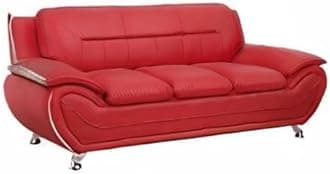 Fabrique Visionary 3+2 Leatherette 5 Seater Sectional Sofa Set | Comfortable Furniture for Home Office & Living Room | 4 Year Warranty | Easy to Move with Stainless Steel Legs | Red & Black