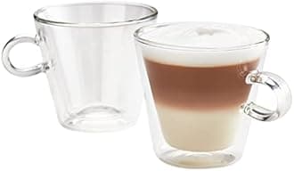 Judge Duo Flare JDG70 Set of 2 Latte Glass Coffee Cups with Handle, Hollow Vacuum Sealed, Hand Made Heat Resistant, Dishwasher Safe, 325ml Latte Cup