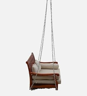 AD Planet Solid Wood 2 Seater Rope Swing Chair | Wooden Hammock Swing Sofa with Rope & Complete Accessories for Living Room, Indoor, Outdoor, Balcony & Garden | Curved Backrest Swings Jhula | Brown