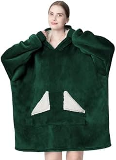 Wearable Blanket Hoodie, Oversized Sherpa Fleece Sweatshirt Blanket with Giant Hood Pocket and Sleeves for Adult, Warm & Cozy Blanket Gifts for Women (Forest Green)