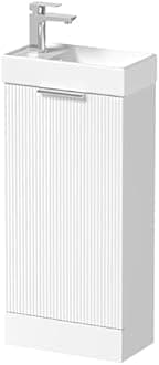 Fluted 400mm Bathroom Vanity Unit Ceramic Wash Sink, Cloakroom Storage Furniture Under Basin Cabinet Floorstanding Cupboard, Matt White