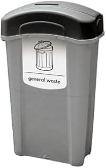 Eco Nexus 85 General Waste Collection Bin (Grey, Black, White Sticker) – 85-Litre General Waste Bin with Choice of Lid Options – Slim Plastic Office (Flip Lid)