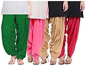 Pistaa's Combo of 3 Womens Solid Cotton Mix Best Indian Ethnic Comfortable Readymade Punjabi Semi Loose Patiala Salwar, Maroon :: Milky White, One Size