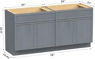 Vanity Art 78 Inch Bathroom Vanity Base Cabinet Double Sink Top (Without Sink), Soft Closing Door, Storage Unassembled Cabinet, Smoke Grey, 2ea 39 Inch Cabinet Combo