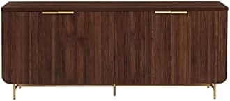 Walker Edison Reema Fluted 4-Door Kitchen Sideboard Buffet Console, 69 Inch, Gold,dark Walnut