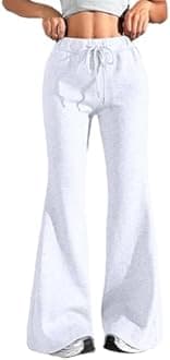 Baggy Flare Sweatpants Women Cotton Drawstring High Waisted Yoga Pants with Pockets Y2k Casual Flowy Wide Leg Pants