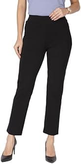 BlissClub AM PM Cotton Straight Pants for Women, Formal Trouser for Women Office Wear with High Waist, Wide Waistband and 2 Pockets,Regular Variant Below 5'4