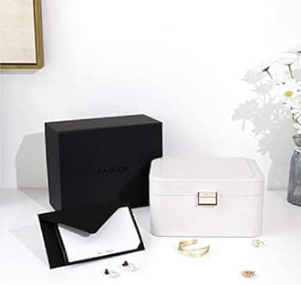 KAMIER Jewelry Box Organizer for Women,2 Layer Jewelry Organizer Boxes for Earrings Bracelets Rings Necklaces,Luxury Leather & Soft Velvet Lined,Gift Box Packaging, White