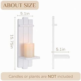 White Wall Candle Holders - Decorative Candles Sconces for Wall Decor Boho Floating Plant Shelf Rustic Wooden Decor for Bedroom Bathroom