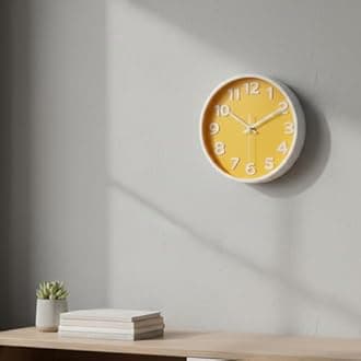 10 Inch Yellow Wall Clock Silent Battery Operated Easy to Read