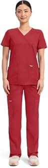 Cherokee Scrubs Top for Women Mock Wrap with 3 Pockets, Soft, 2-Way Stretch & Durable Fabric - WW610