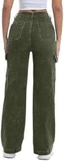 ETTELO Women Cargo Jeans High Waist Y2K Straight Leg Trendy Stretchy Lightweight Jeans for Women