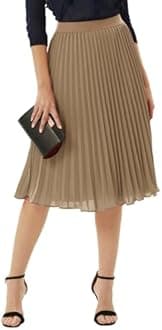 GRACE KARIN Women High Elastic Waist Pleated Chiffon Skirt Midi Swing A-line Skirts