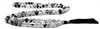 Certified Black Rutilated Quartz Crystal Japa Mala Saadi - 108 Beads Buddhist Prayer Beads - AAA Grade Original Healing Gemstone Agate Mala for Yoga Meditation Spiritual Reiki Feng Shui