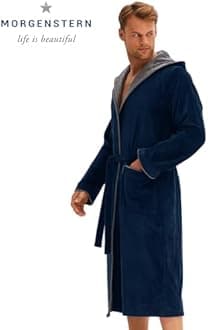 Morgenstern Dressing Gown Men 100% Cotton Hood Luxury Velvet Terry Bathrobe Finn