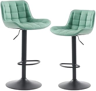 YOUTASTE Light Green Bar Stools Set of 2 Counter Height Bar Stool with Back, PU Leather Upholstered Barstools Modern Adjustable Swivel Bar Chairs for Home Kitchen Island
