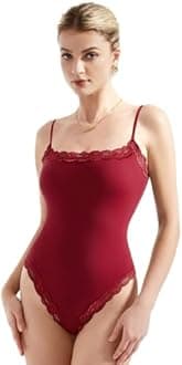 SUUKSESS Women Square Neck Lace Bodysuit Sleeveless Spaghetti Strap Tank Top