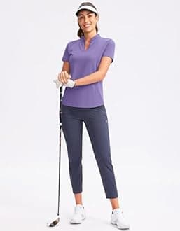 Obla Women's Golf Polo Shirt V-Neck Short Sleeve Collarless Quick Dry Tennis Running T Shirt Golf Tops for Women
