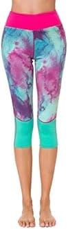Sugar Pocket Women's Workout Capri Yoga Pants 3/4 Printed Running Leggings L (Cyan-Green)