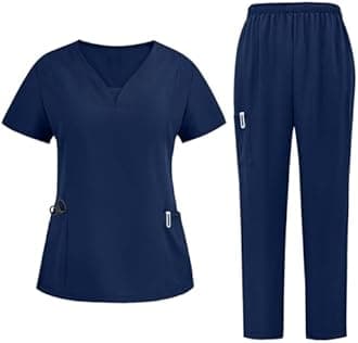 Sdwingk Scrubs for Women Set V-Neck Stretch Scrub Top & Drawstring Scrub Pant Nursing Uniforms Scrubs Sets with Pockets