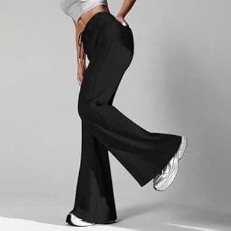 Baggy Flare Sweatpants Women Cotton Drawstring High Waisted Yoga Pants with Pockets Y2k Casual Flowy Wide Leg Pants