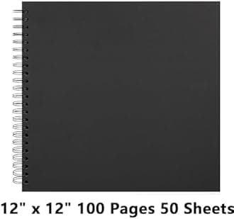 12X12 Inch DIY Scrapbook Photo Album, Kraft Blank Paper Scrap Book 100 Pages Memory Book for Wedding Family, Black
