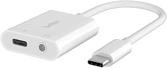 Belkin RockStar™ 3.5mm Audio + USB-C® Charge Adapter, Headphone Adapter w/USB-C 60W Power Delivery Fast Charging for iPhone 15, iPad Pro, Galaxy, Note, Google Pixel, LG, Sony Xperia & More - White