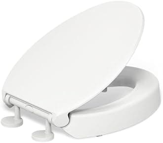 25875-0 Hyten 3" Height, Elevated Soft Close Elongated Toilet Seat, Contoured Seat with Grip-Tight Bumpers, Quick-Attach Hardware, No Slam Toilet Seat, White