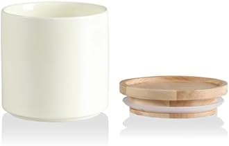 Sweejar Kitchen Canisters Ceramic Food Storage Jar, Stackable Containers with Airtight Seal Wooden Lid for Serving Ground Coffee, Tea, Sugar, Salt and More - 16 Fl Oz (Beige)