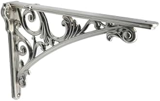 CABDM Decorative Shelf Bracket 8 inch, Brushed Nickel Brackets for Shelving, Heavy Duty Vintage, DIY Projects, Hardware Included, 4 Pack, 7.87x5.6x1.73 inch,Baroque Style