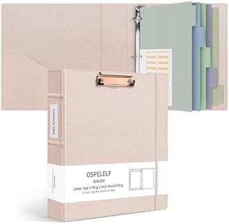 Ospelelf Vintage Hardcover 3 Ring 2 inch Leather Binder, Professional Binder Organizer Suitable for Letter Size, Binder Dividers with Tabs, Clipboard Design, Faux Pink Leather