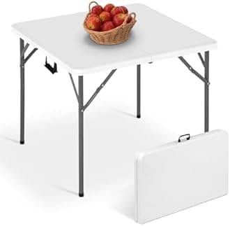 34" Folding Card Table, Heavy Duty Plastic Square Table Portable Fold-in-Half Utility Table w/Handle & Lock for Camping BBQ Party Banquet Wedding Market Events