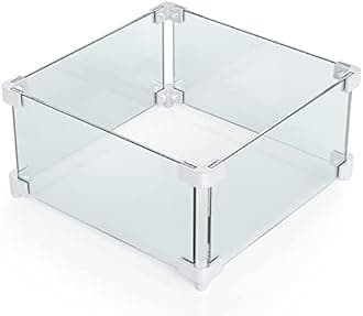 Grisun Square Fire Pit Glass Wind Guard - 14.2 x 14.2 x 6 inch for Fire Pit Burner Ring Kit 12 Inch, Thick 5/16 inch Heat-Resistant Tempered Glass for Ciays and Yaheetech 28 inch Fire Pit Table