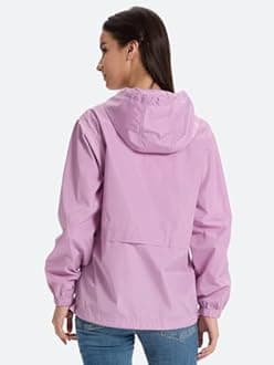 Lightweight Rain Jacket Women Waterproof Breathable Raincoat Packable Hooded Windbreaker