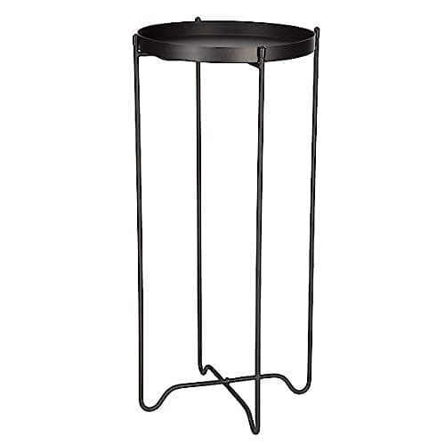 Clas Ohlson Black Metal Round Pedestal Side Table Display Unit Console Plant Stand with Detachable Top Diameter 22cm, Overall Diameter 24cm, Height 49.5cm Scandi Style