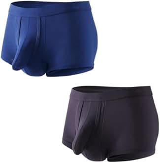 Cerahome Men's Dual Pouch Underwear Short&Long Leg Bulge Boxer Briefs Separated Pouch Modal Trunks (US, Alpha, Large)