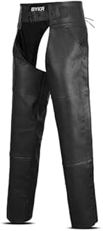 BYKR Leather Motorcycle Chaps for Men & Women Overpants Cowboy Riding Biker Vintage Chap Pants Adjustable Waist & Length
