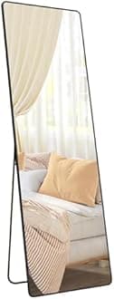 SONGMICS Full Length Mirror, 63 x 20 Inches, Rectangle Full Body Mirror with Stand, Aluminum Alloy Frame Floor Mirror, Tempered Glass, for Bedroom, Living Room, Cloakroom, Ink Black ULFM030B01