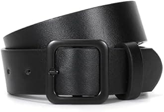 XZQTIVE Women’s Leather Belts for Jeans Pants Dresses Fashion Ladies Black Belt with Square Buckle, Black(black Buckle)