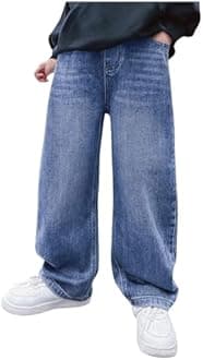 Verdusa Boys Jeans Baggy Straight Leg Elastic Waist Loose Denim Pants with Pockets