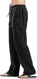 YAOHUOLE Men's Cotton Linen Pants Loose Fit Casual Yoga Pants Drawstring Elastic Waist Straight Legs Pants