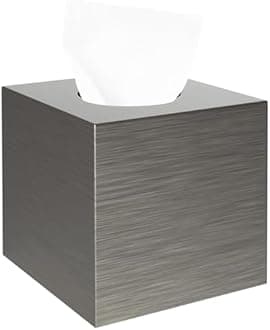 Luxspire Resin Paper Tissue Box Cover Holder, Square Facial Tissue Case, Pumping Paper Roll Toilet Paper Holder Napkin Dispenser for Office Bedroom Car Bathroom Vanity Accessories Decor - Silver Gray