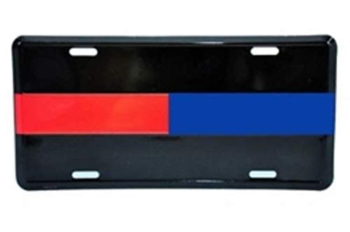 Reflective Half Thin Blue Line and Half Thin Red Line Police - Fire - EMS License Plate