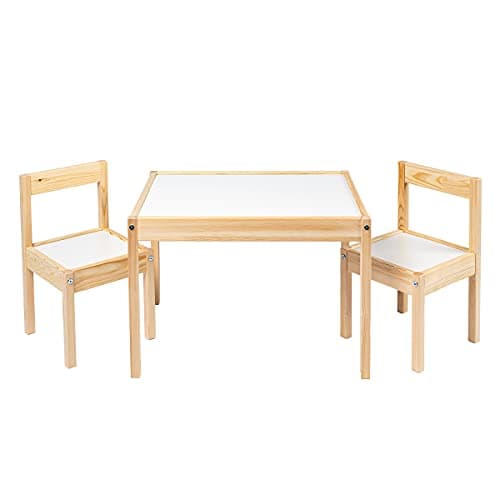 Ikea LATT-Children-s Table with 2 Chairs, White, Pine, Beige, SYNCHKG024411